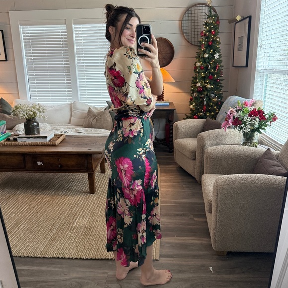 Floral 100% Silk Midi Dress - Picture 1 of 4